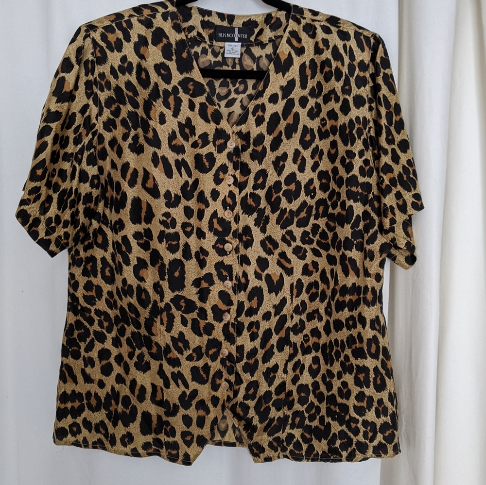 Vintage 100% silk leopard print blouse